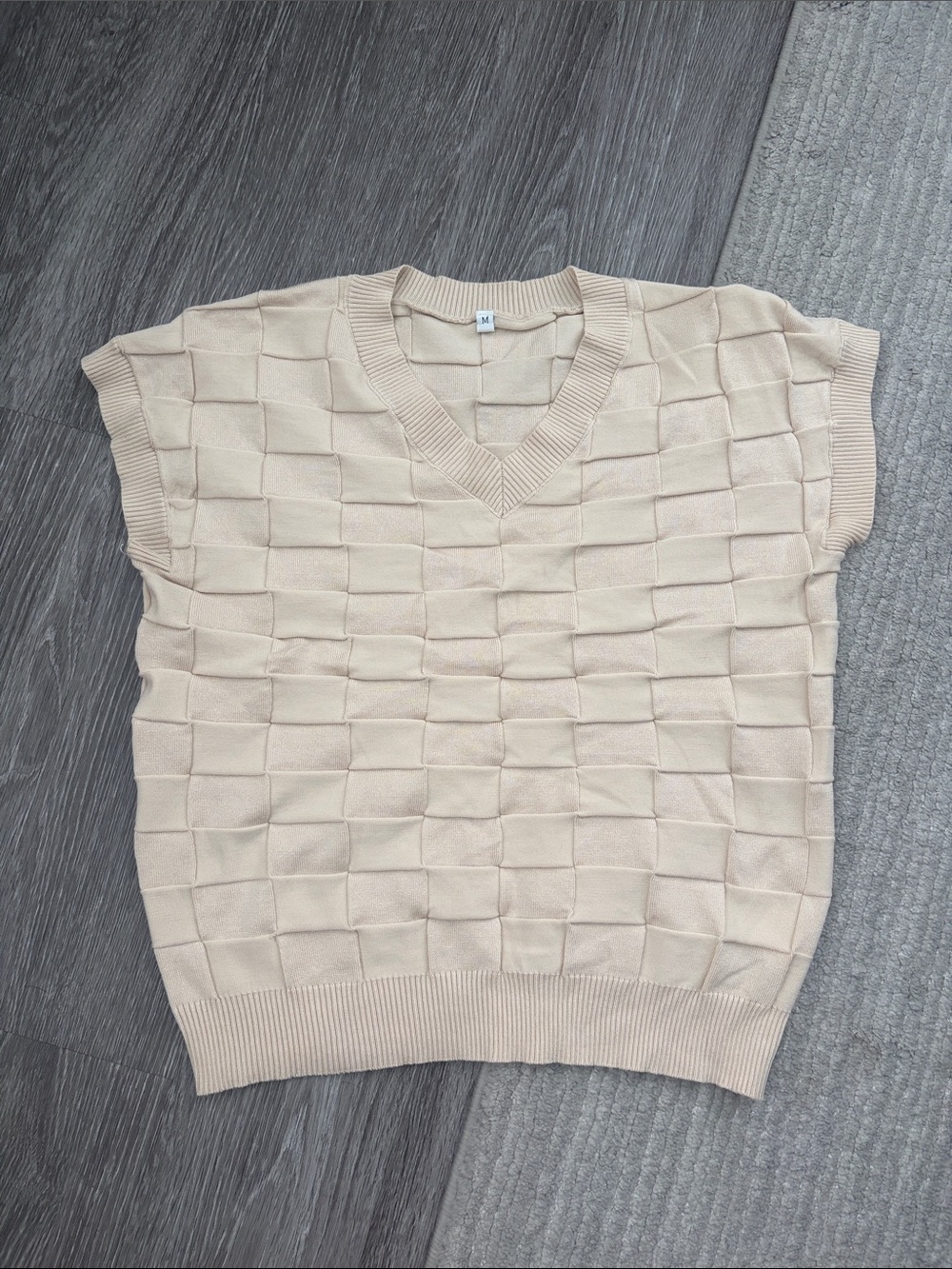 Textured Cream Knit Cap-Sleeve Sweater Vest